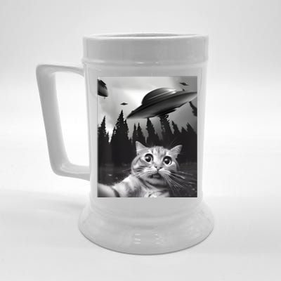 Alien UFO Funny Cat Selfie Beer Stein