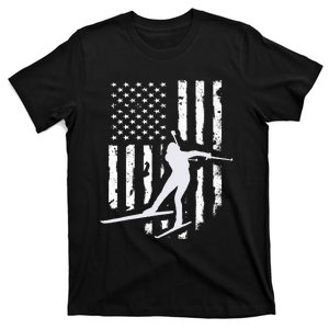 American Usa Flag Nordic Ski T Cool Skier T-Shirt