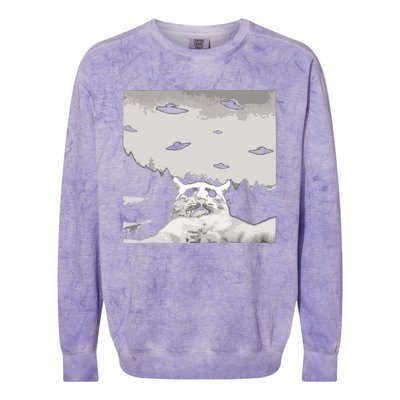 Alien UFO Funny Cat Colorblast Crewneck Sweatshirt