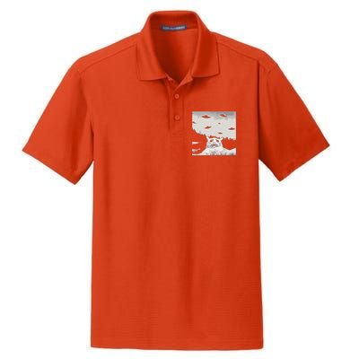 Alien UFO Funny Cat Dry Zone Grid Polo