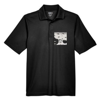 Alien UFO Funny Cat Men's Origin Performance Pique Polo