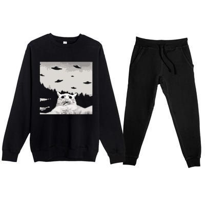 Alien UFO Funny Cat Premium Crewneck Sweatsuit Set