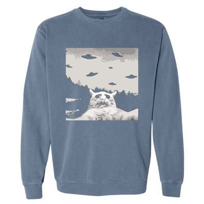 Alien UFO Funny Cat Garment-Dyed Sweatshirt