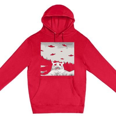 Alien UFO Funny Cat Premium Pullover Hoodie