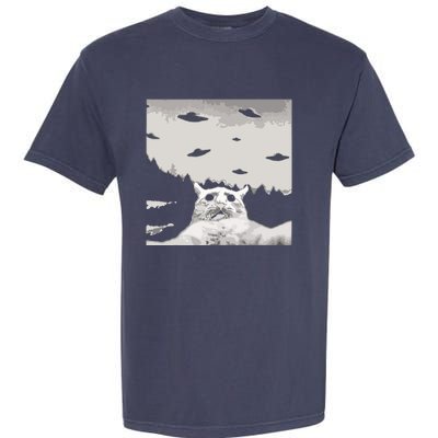 Alien UFO Funny Cat Garment-Dyed Heavyweight T-Shirt