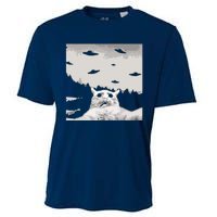 Alien UFO Funny Cat Cooling Performance Crew T-Shirt