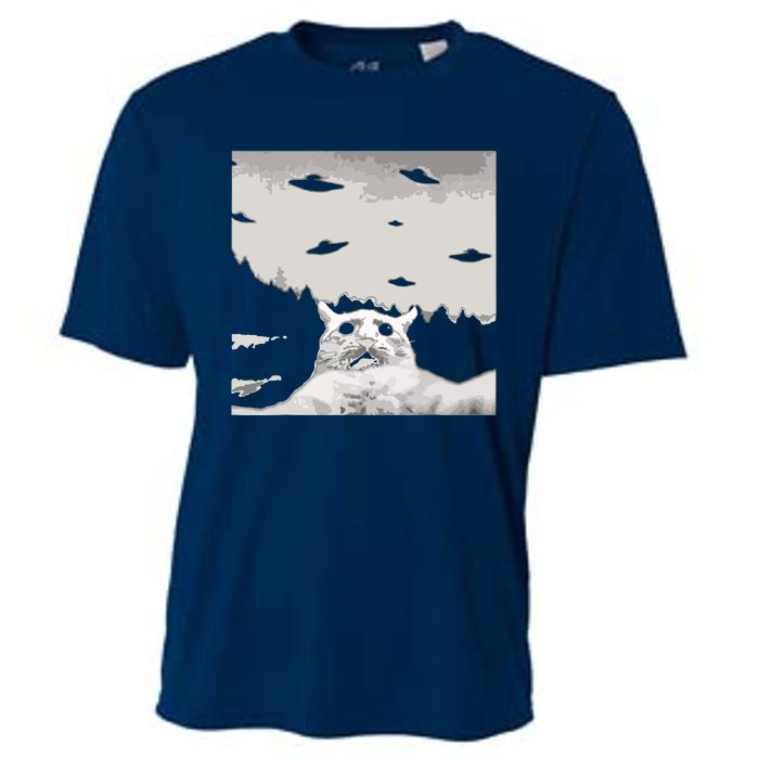 Alien UFO Funny Cat Cooling Performance Crew T-Shirt