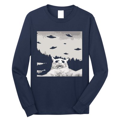 Alien UFO Funny Cat Long Sleeve Shirt