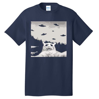 Alien UFO Funny Cat Tall T-Shirt