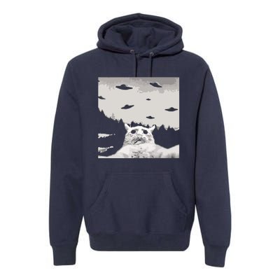 Alien UFO Funny Cat Premium Hoodie