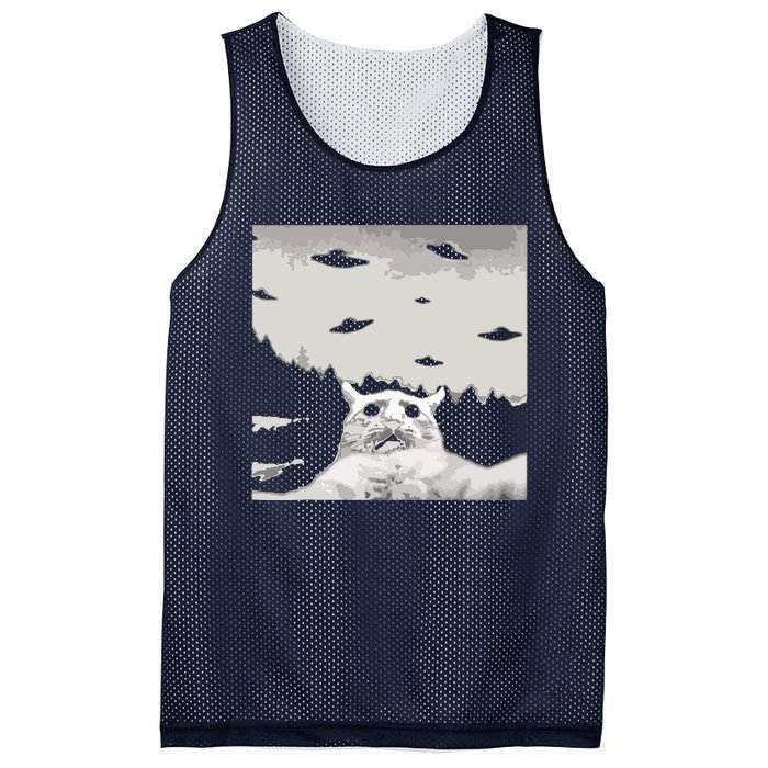 Alien UFO Funny Cat Mesh Reversible Basketball Jersey Tank