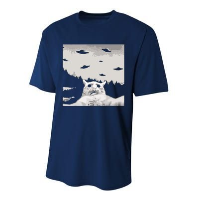 Alien UFO Funny Cat Performance Sprint T-Shirt