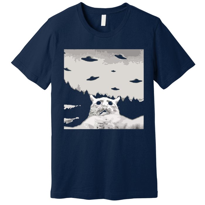 Alien UFO Funny Cat Premium T-Shirt