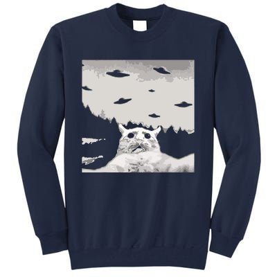 Alien UFO Funny Cat Tall Sweatshirt