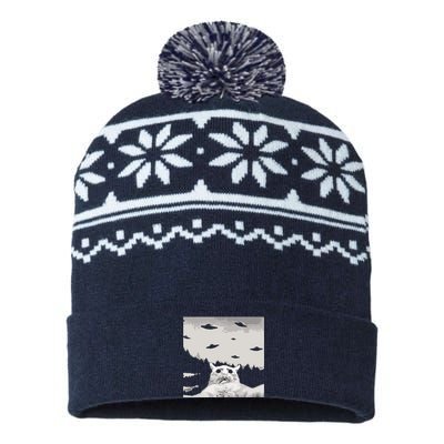 Alien UFO Funny Cat USA-Made Snowflake Beanie