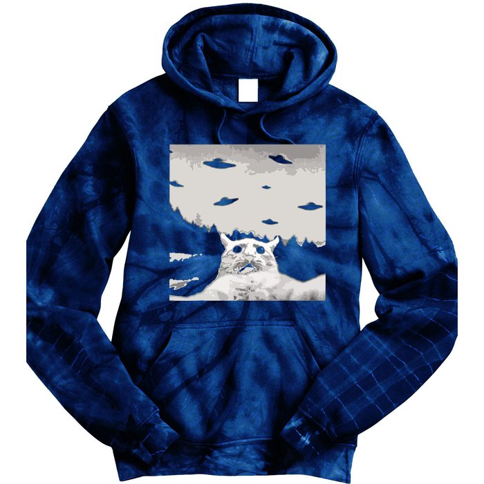 Alien UFO Funny Cat Tie Dye Hoodie