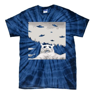 Alien UFO Funny Cat Tie-Dye T-Shirt