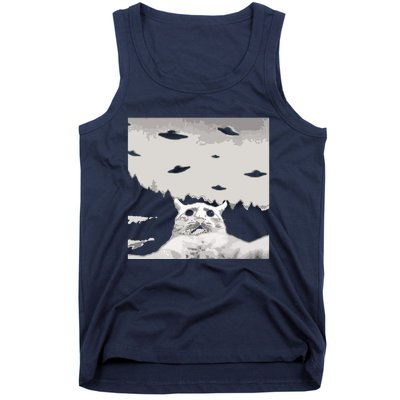 Alien UFO Funny Cat Tank Top