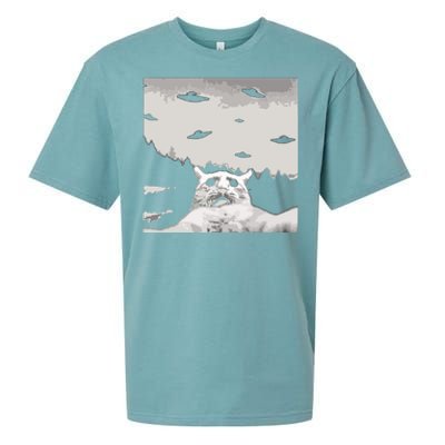 Alien UFO Funny Cat Sueded Cloud Jersey T-Shirt