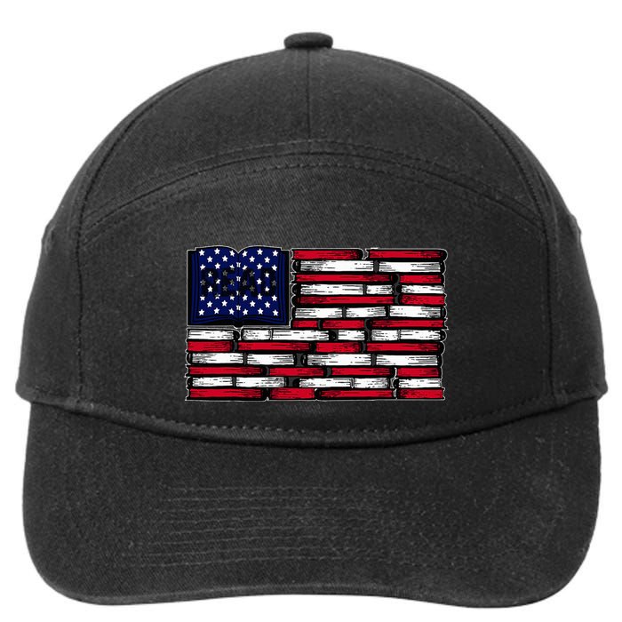 America Us Flag Books Library Reading For Book Lover Reader 7-Panel Snapback Hat