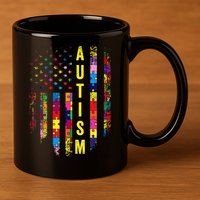 Autism USA Flag Autistic Awareness Pride Month 11oz C Handle Ceramic Mug