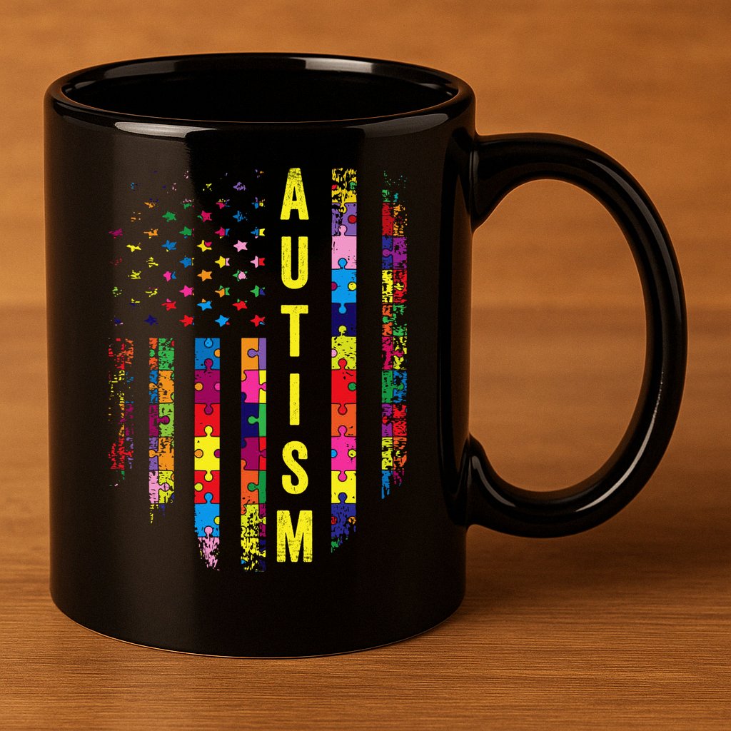 Autism USA Flag Autistic Awareness Pride Month 11oz C Handle Ceramic Mug