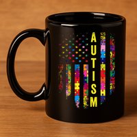 Autism USA Flag Autistic Awareness Pride Month 11oz C Handle Ceramic Mug