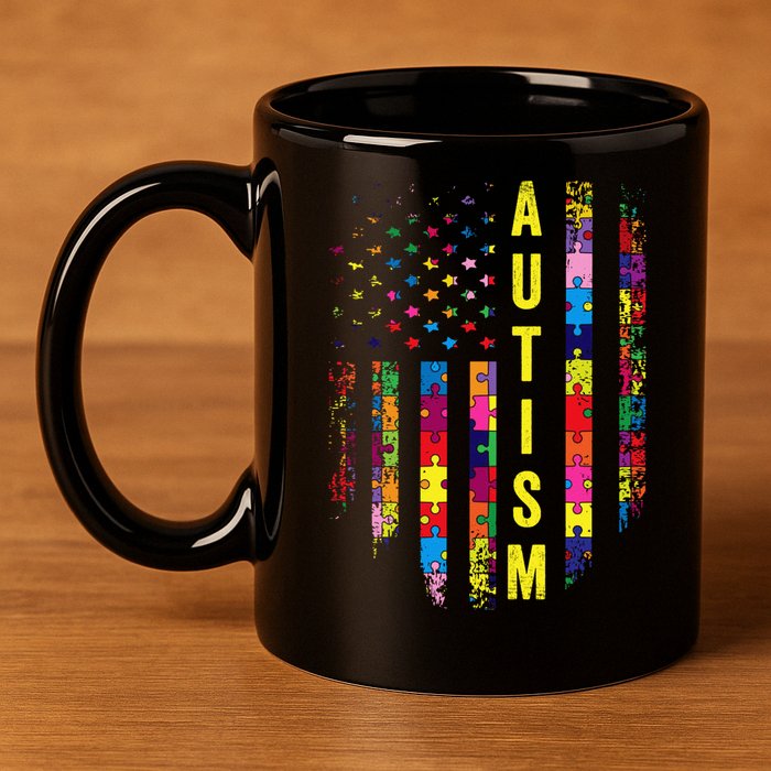 Autism USA Flag Autistic Awareness Pride Month 11oz C Handle Ceramic Mug