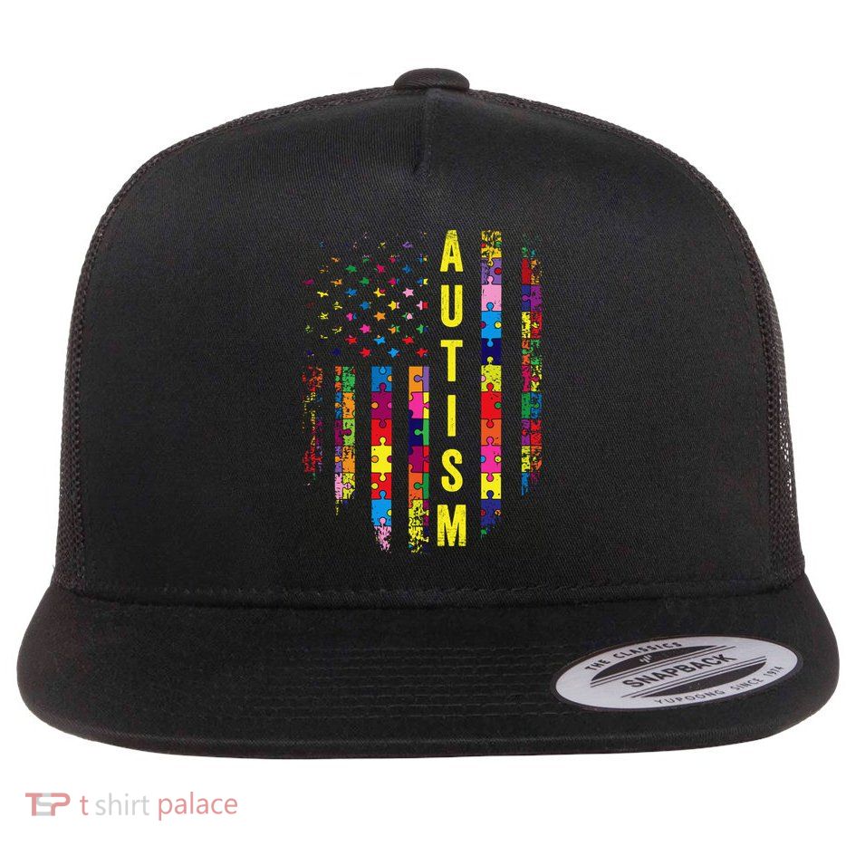 Autism USA Flag Autistic Awareness Pride Month Flatbill Hat