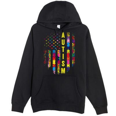 Autism USA Flag Autistic Awareness Pride Month Premium Pullover Hoodie