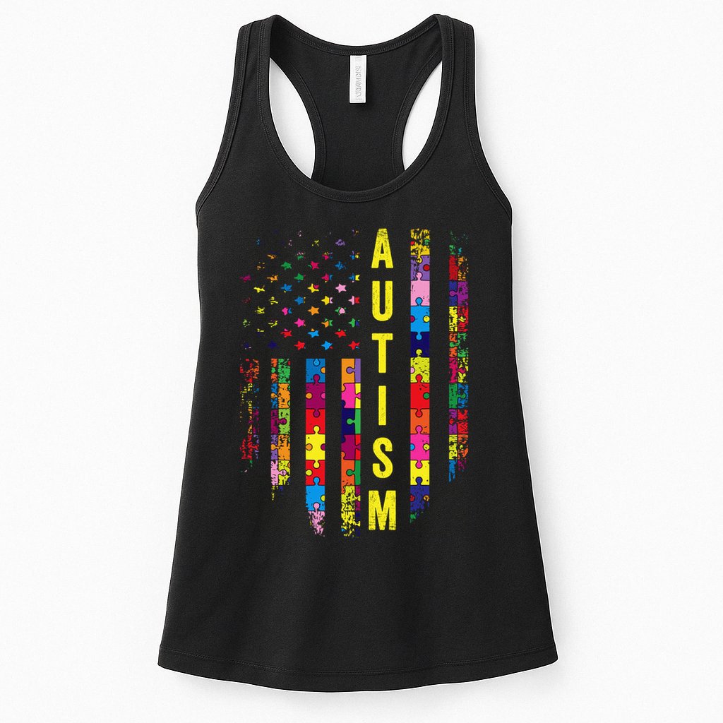 Autism USA Flag Autistic Awareness Pride Month Womens Tank Top