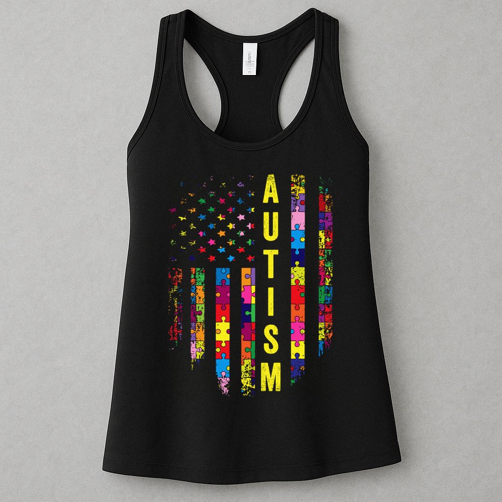 Autism USA Flag Autistic Awareness Pride Month Womens Tank Top
