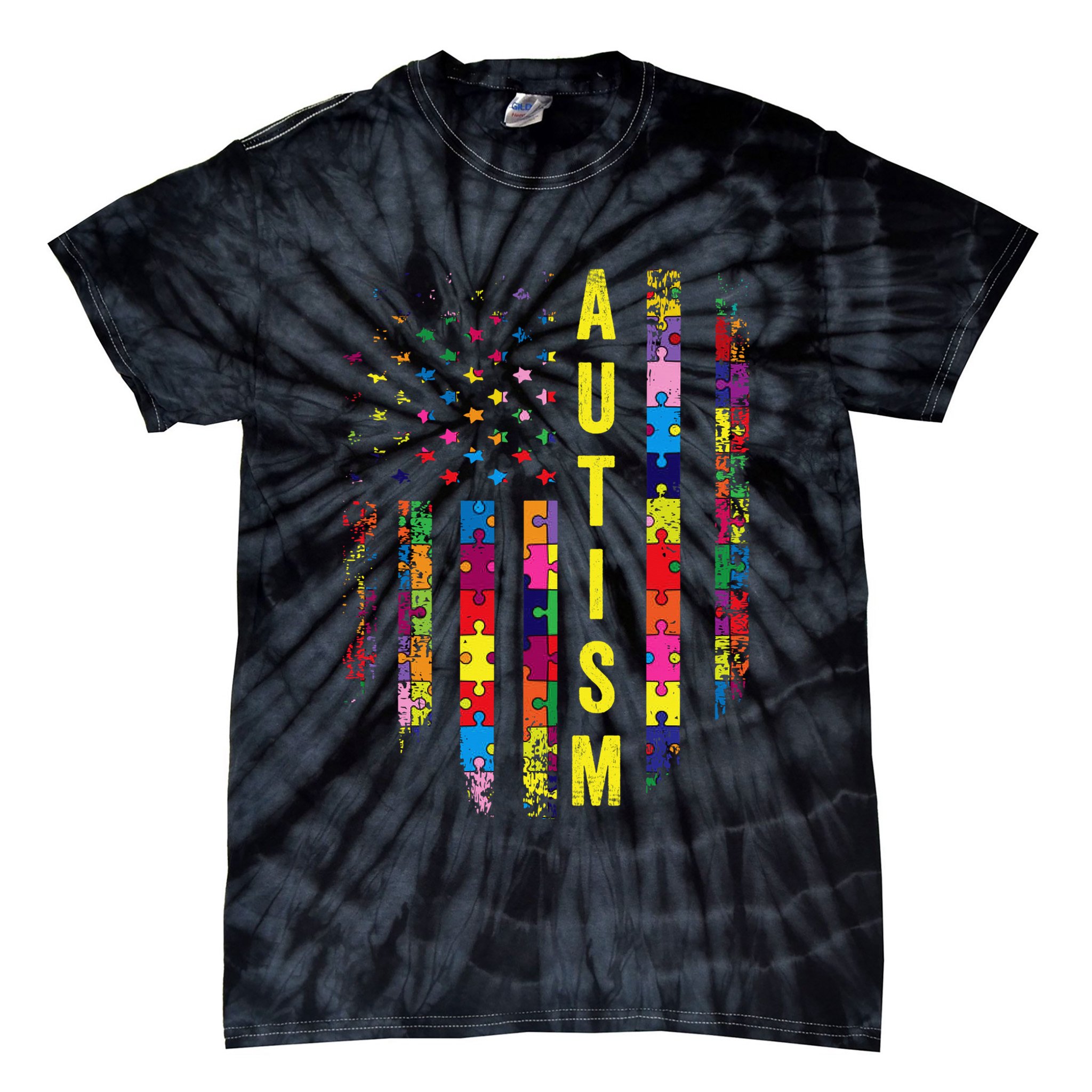Autism USA Flag Autistic Awareness Pride Month Tie-Dye T-Shirt