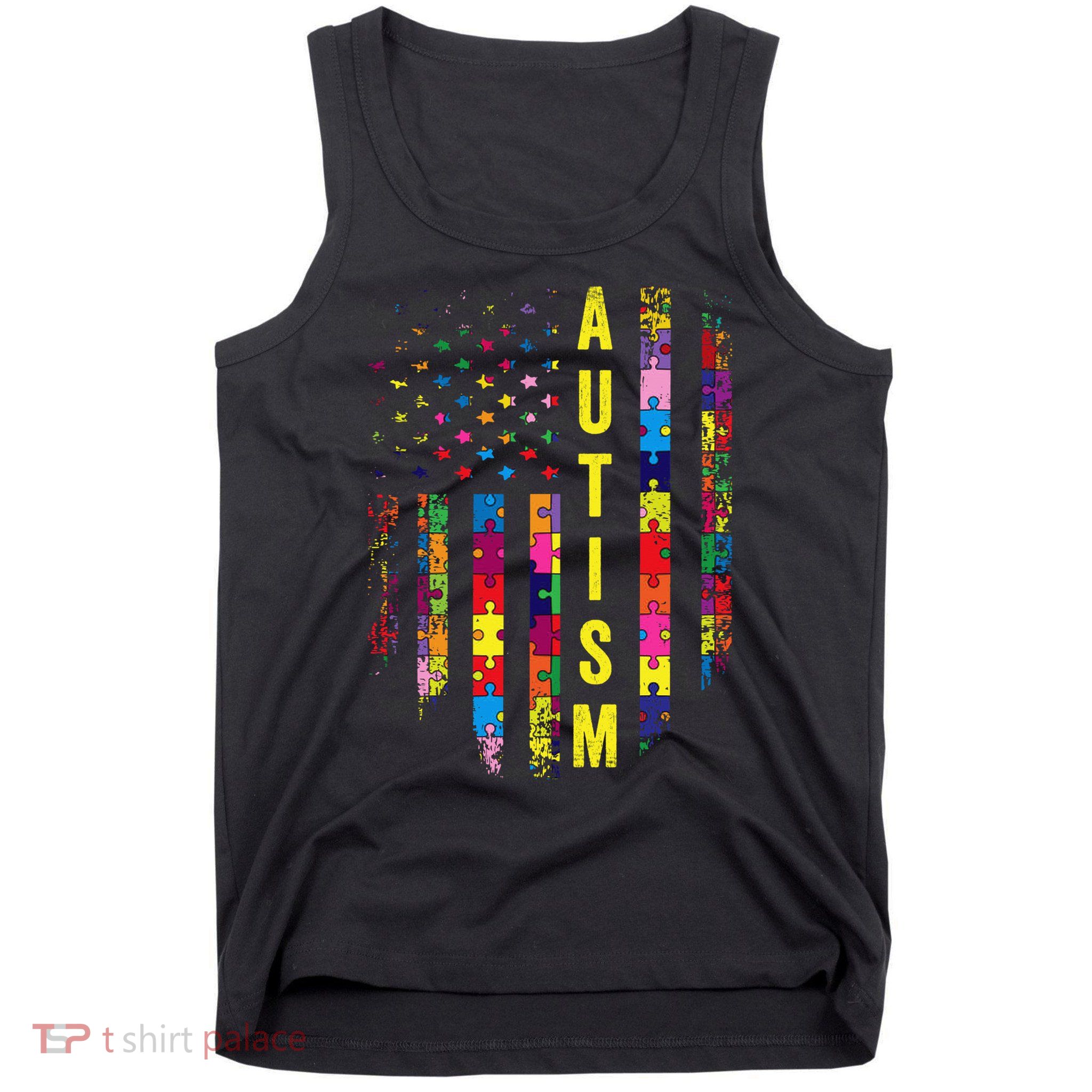 Autism USA Flag Autistic Awareness Pride Month Tank Top