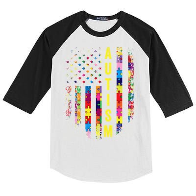 Autism USA Flag Autistic Awareness Pride Month Kids Colorblock Raglan Jersey