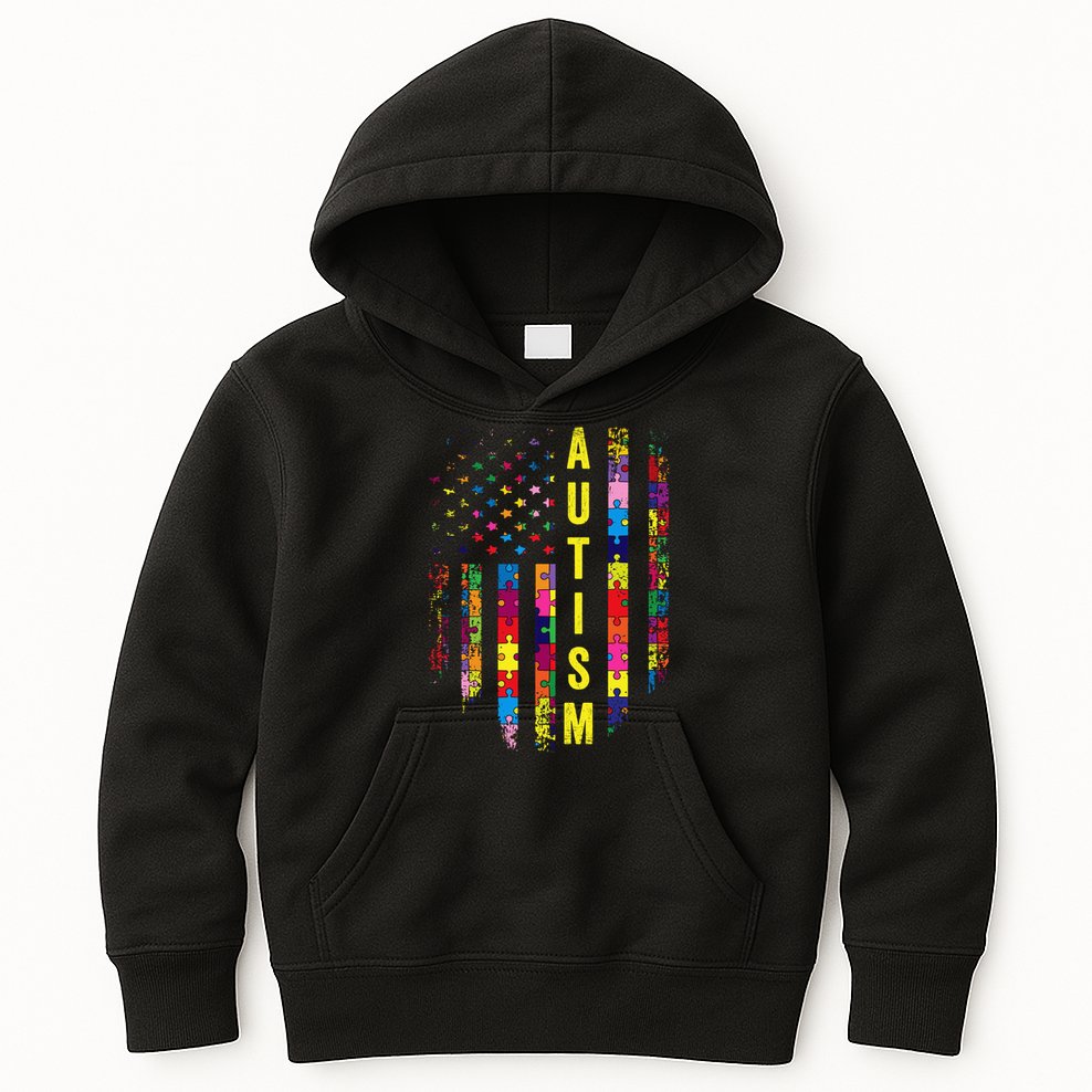 Autism USA Flag Autistic Awareness Pride Month Kids Hoodie