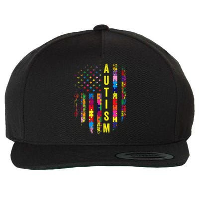 Autism USA Flag Autistic Awareness Pride Month Wool Snapback Cap