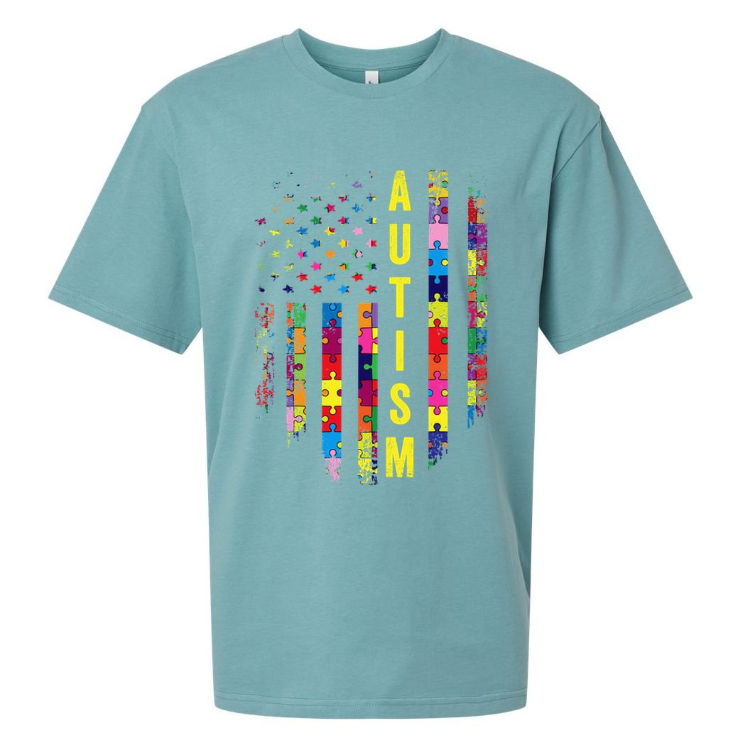 Autism USA Flag Autistic Awareness Pride Month Sueded Cloud Jersey T-Shirt