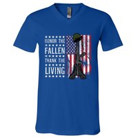 American Us Flag Honor The Fallen Thank Living Memorial Day Gift V-Neck T-Shirt