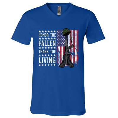 American Us Flag Honor The Fallen Thank Living Memorial Day Gift V-Neck T-Shirt