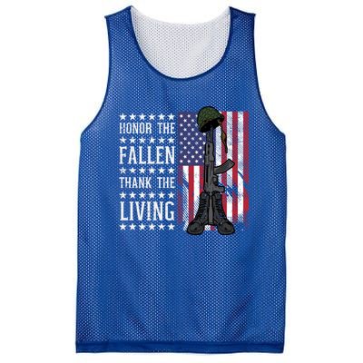 American Us Flag Honor The Fallen Thank Living Memorial Day Gift Mesh Reversible Basketball Jersey Tank