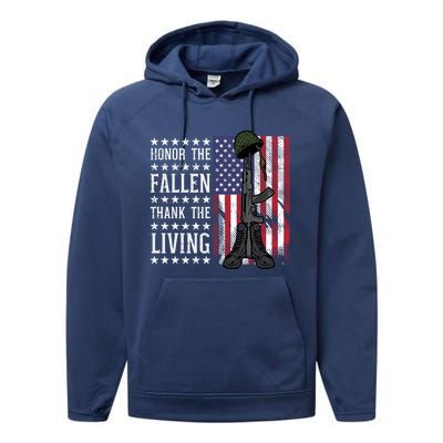 American Us Flag Honor The Fallen Thank Living Memorial Day Gift Performance Fleece Hoodie