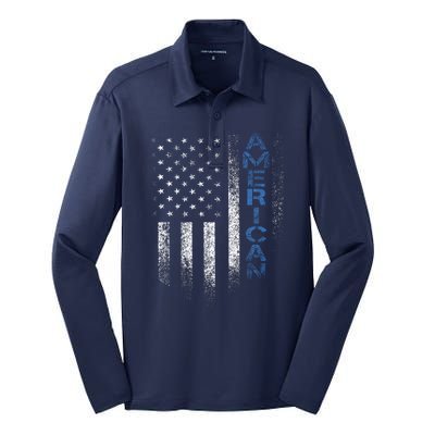 American Usa Flag Silk Touch Performance Long Sleeve Polo