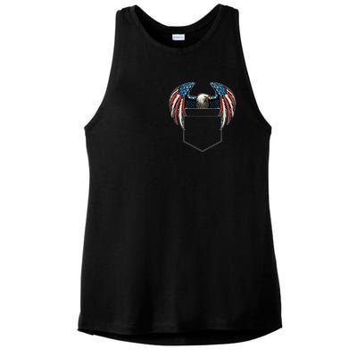 American USA Flag Eagle In Pocket Ladies PosiCharge Tri-Blend Wicking Tank