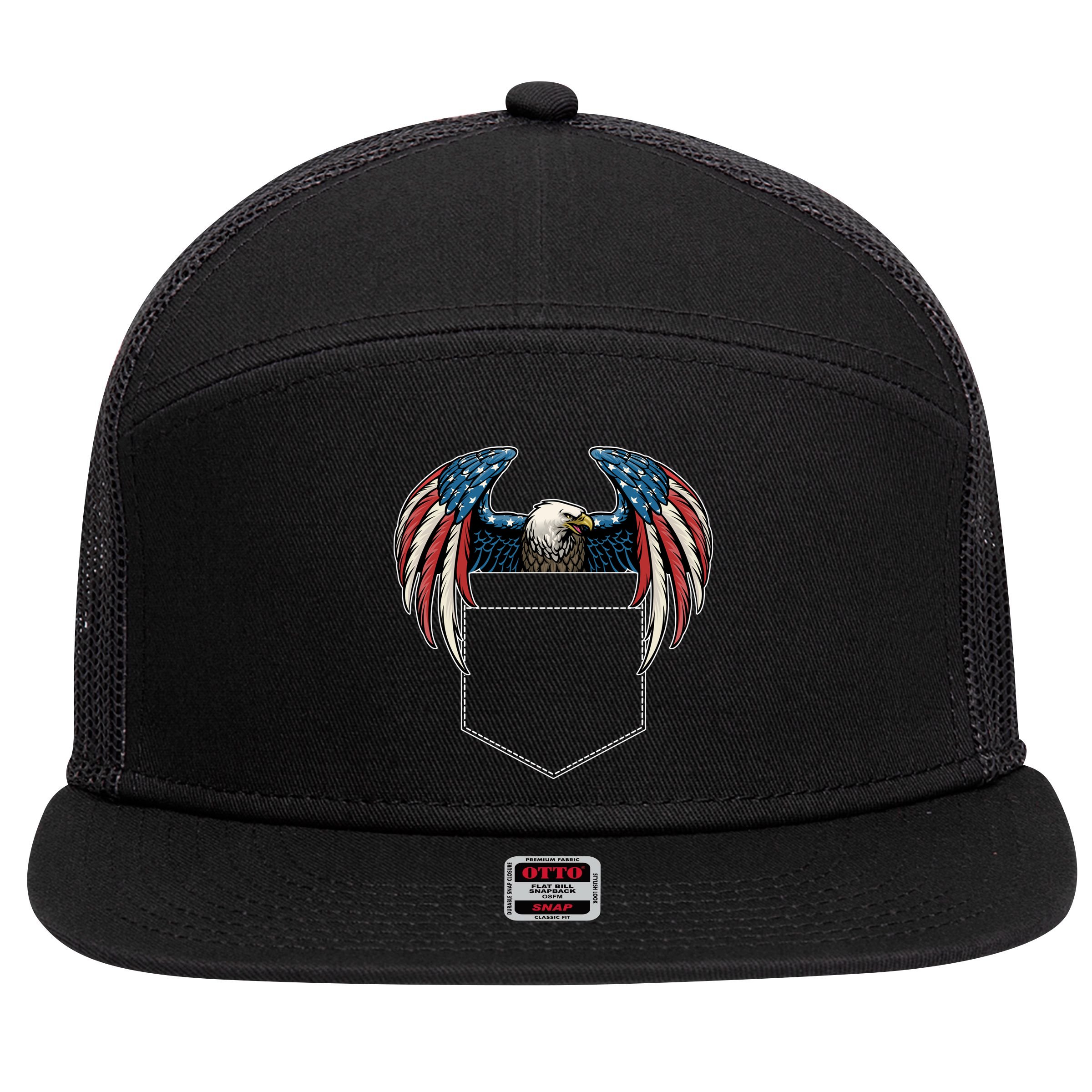 American USA Flag Eagle In Pocket 7 Panel Mesh Trucker Snapback Hat