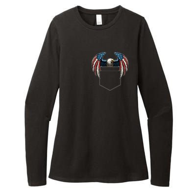 American USA Flag Eagle In Pocket Womens CVC Long Sleeve Shirt