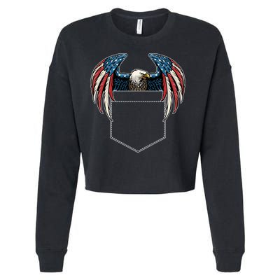 American USA Flag Eagle In Pocket Cropped Pullover Crew