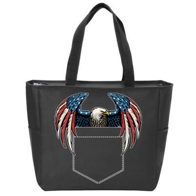 American USA Flag Eagle In Pocket Zip Tote Bag