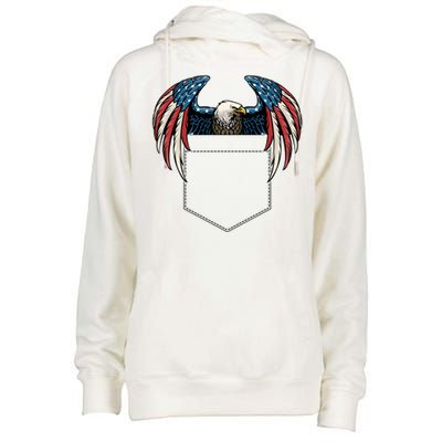 American USA Flag Eagle In Pocket Womens Funnel Neck Pullover Hood