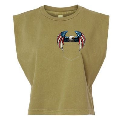 American USA Flag Eagle In Pocket Garment-Dyed Women's Muscle Tee